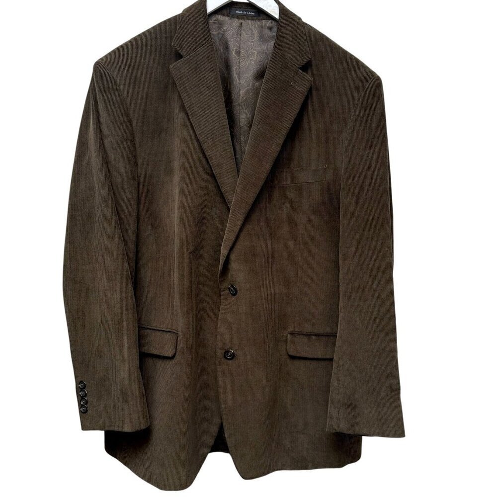 CHAPS Mens Blazer 46L Brown Cotton Corduroy Jacket Academic Classic Sportcoat